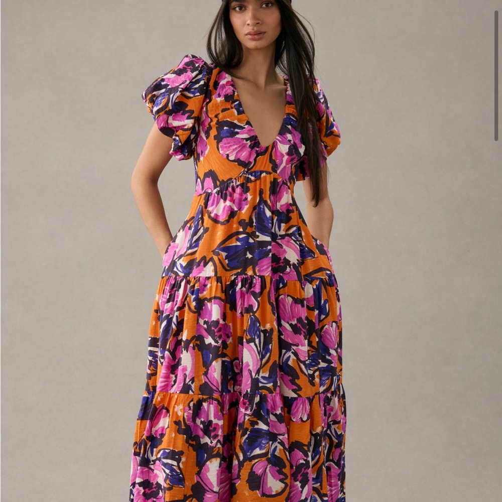 Anthropologie NWT Puff Sleeve Midi Dress